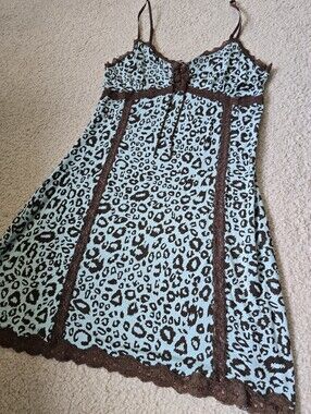 PJ Salvage Aqua and Brown Leopard Print Lace-Trim Chemise
